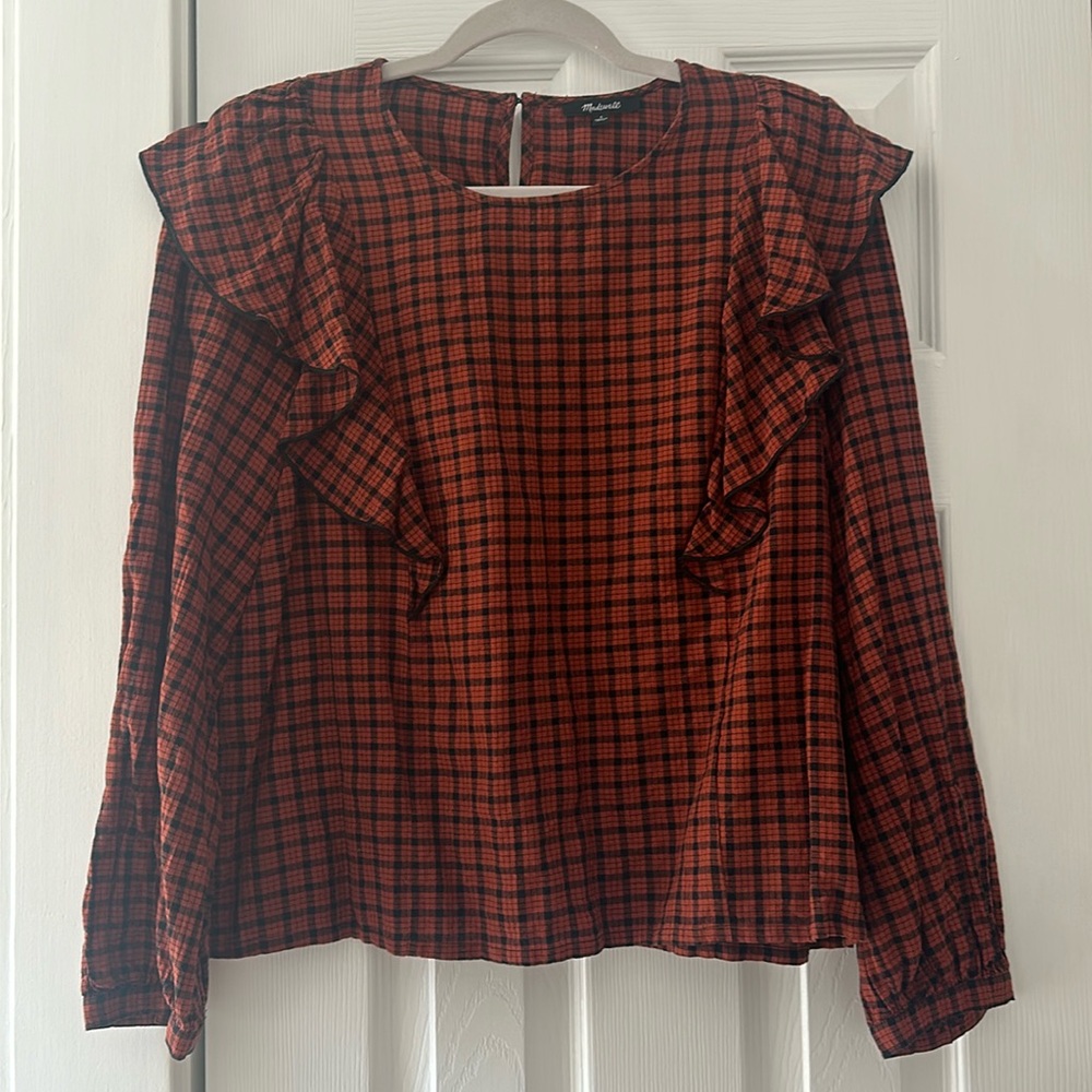 Madewell Plaid Ruffle Blouse